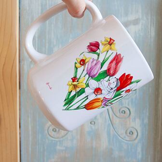 Hrnek 400ml - Tulipán a narcisky - srdce
